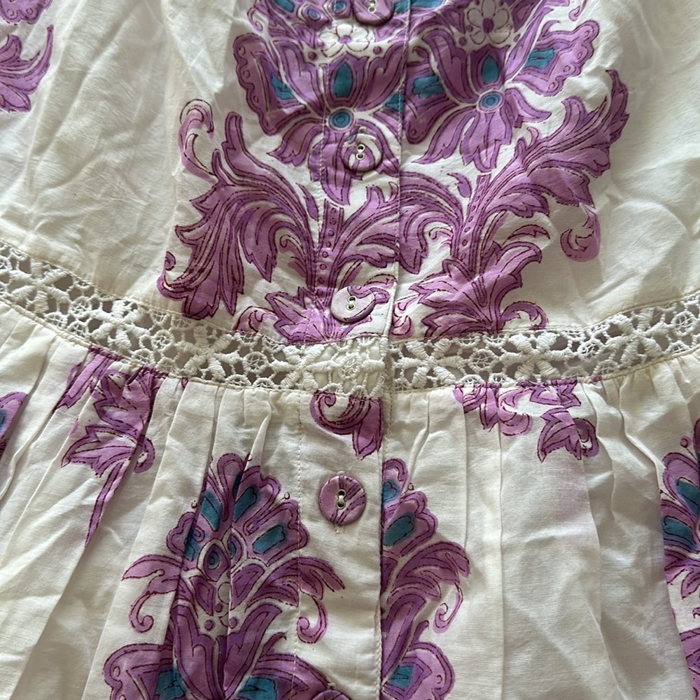 Boho Tiered Maxi Skirt in White with Purple Floral and Coral Border - Picture 7 of 15